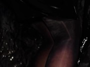 Dirty Girl in Shiny Spandex and Latex Skirt gives Handjob till Cum 7/16