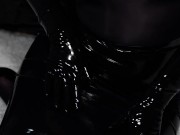 Dirty Girl in Shiny Spandex and Latex Skirt gives Handjob till Cum 3/16