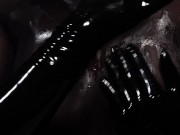 Dirty Girl in Shiny Spandex and Latex Skirt gives Handjob till Cum 10/16