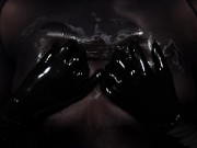 Dirty Girl in Shiny Spandex and Latex Skirt gives Handjob till Cum 12/16