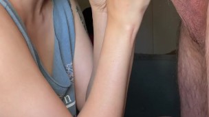 4k blowjob at the window cum in mouth