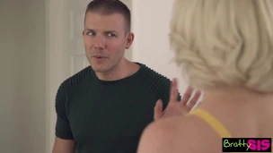 Hyley Winters asks stepbro, "Hmm, Would a blowjob get you up?"