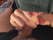 Gentle handjob with a drooling mouth 15/16