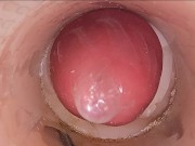 The camera in the deep pussy records a huge ejaculation of sperm into the condom 7/16