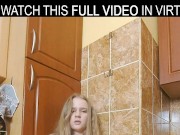 Solo passionate blonde Pussy Juicy rubs her wet pussy in VR. 11/16