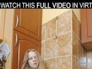 Solo passionate blonde Pussy Juicy rubs her wet pussy in VR. 14/16