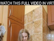 Solo passionate blonde Pussy Juicy rubs her wet pussy in VR. 4/16