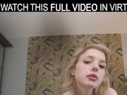 Passionate blonde Crystal White2 plays with a rubber dildo in VR. 2/16