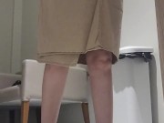 Teenager touches her vagina in clinic before gynecological exam. 8/16