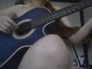 Petite blonde strips for her guitar teacher, so he can finish on her back 1/16