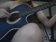 Petite blonde strips for her guitar teacher, so he can finish on her back 7/16