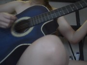 Petite blonde strips for her guitar teacher, so he can finish on her back 9/16