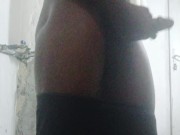 Tiny black hairy cock grows bigger and spills white venom thinking man pussy hole 10/16