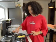 I make breakfast to my roommate and end up excited in the kitchen 7/16