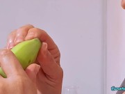 4K MILF wife likes bananas. Sometimes they cum in her mouth  Extreme Close UP. 1/16