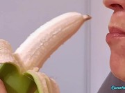 4K MILF wife likes bananas. Sometimes they cum in her mouth  Extreme Close UP. 2/16