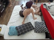 Hot foreplay with a couple, oil massage on the body. Licking in the wife's pussy until orgasm. 1/16