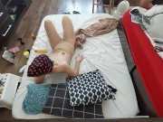 Hot foreplay with a couple, oil massage on the body. Licking in the wife's pussy until orgasm. 3/16