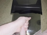 SPRAYING MIRROR WITH HUGE CUM LOAD FROM REDHEAD COCK