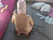 Amateur couple crazy sex in the bedroom. Hot foreplay with a couple, oil massage on the body. 1/16