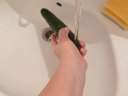The fast game with the cucumber like a dildo after shoping 4/16