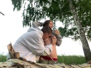 Fucking hard my best friend's hot girlfriend in forest while he setting up a tent 2/16