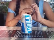 My girlfriend experiments with a vibrator in public. 11/16