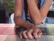 My girlfriend experiments with a vibrator in public. 7/16