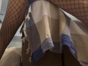 Fishnet-clad tease humping the couch like a desperate slut 12/16