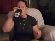 Slutty secretary lifts up her mini dress and eats dinner while teasing you with her panties