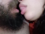 This bitchs hot and naughty kiss leaves the cuckold horny,fucking and sucking the bitch's big tongue 1/16