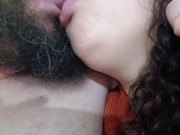 This bitchs hot and naughty kiss leaves the cuckold horny,fucking and sucking the bitch's big tongue 16/16