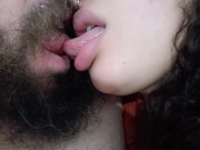 This bitchs hot and naughty kiss leaves the cuckold horny,fucking and sucking the bitch's big tongue 2/16
