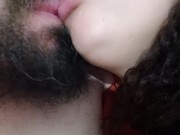 This bitchs hot and naughty kiss leaves the cuckold horny,fucking and sucking the bitch's big tongue 8/16