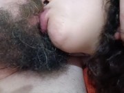 horny slut with a tongue kiss, jerking off the cuckold's cock hard while she sucks his big mouth 13/16