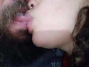 beautiful and big fleshy lips,leaving the cuckold excited,with her kiss and quick hands masturbating