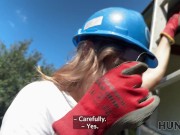 HUNT4K. Sexy Fanta Sie fucks with old Hunter for her annual salary in public 5/16