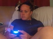 Sexy Step Mom Secretary Upskirt Teasing Spreading Legs Wide and Smoking While Playing Video Games 14/16