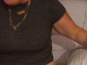 Secretary gets off of work and spreads her legs and shows off her thick juicy thighs and laughs 16/16