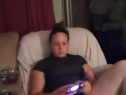 I lift up my secretary mini dress and spread my thick thighs and tease you while I play and smoke 7/16