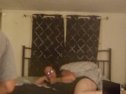 I gag and deepthroat cock and then get on my hands and knees and get my pussy pounded Latino Thug 1/16