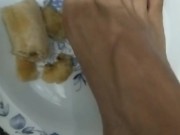 Mash the banana with my foot... Eat it, slave! 5/16