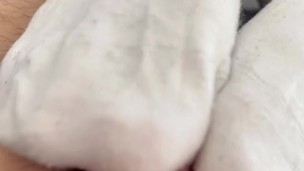 Czech Hunter FootJob with cumshot cum skinny twink feet smelly bare foot white socks domination