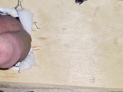 Sissy Emma has quick hands free milking on new fuck machine bench 1/16