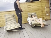 Getting jerked off while her man waited nearby 😏 Full video on profile 3/16