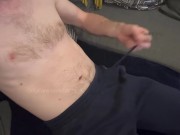 Wanking to po*n on a really humid evening. Jerking my big cock until I cum over myself 1/16