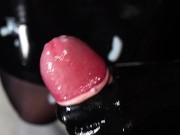 Dirty Girl in Shiny Spandex and Latex Skirt gives Handjob till Cum 16/16