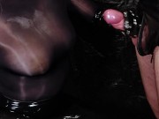 Dirty Girl in Shiny Spandex and Latex Skirt gives Handjob till Cum 5/16