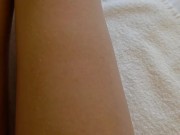 The guy finished the girl right on her foot and she wipes it with a towel 16/16