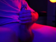 Horny guy jerking off hard cock at night 2/16